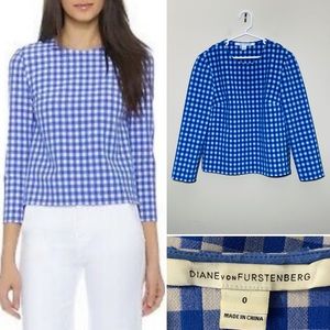 Diane von Furstenberg gingham plaid top. Size 0